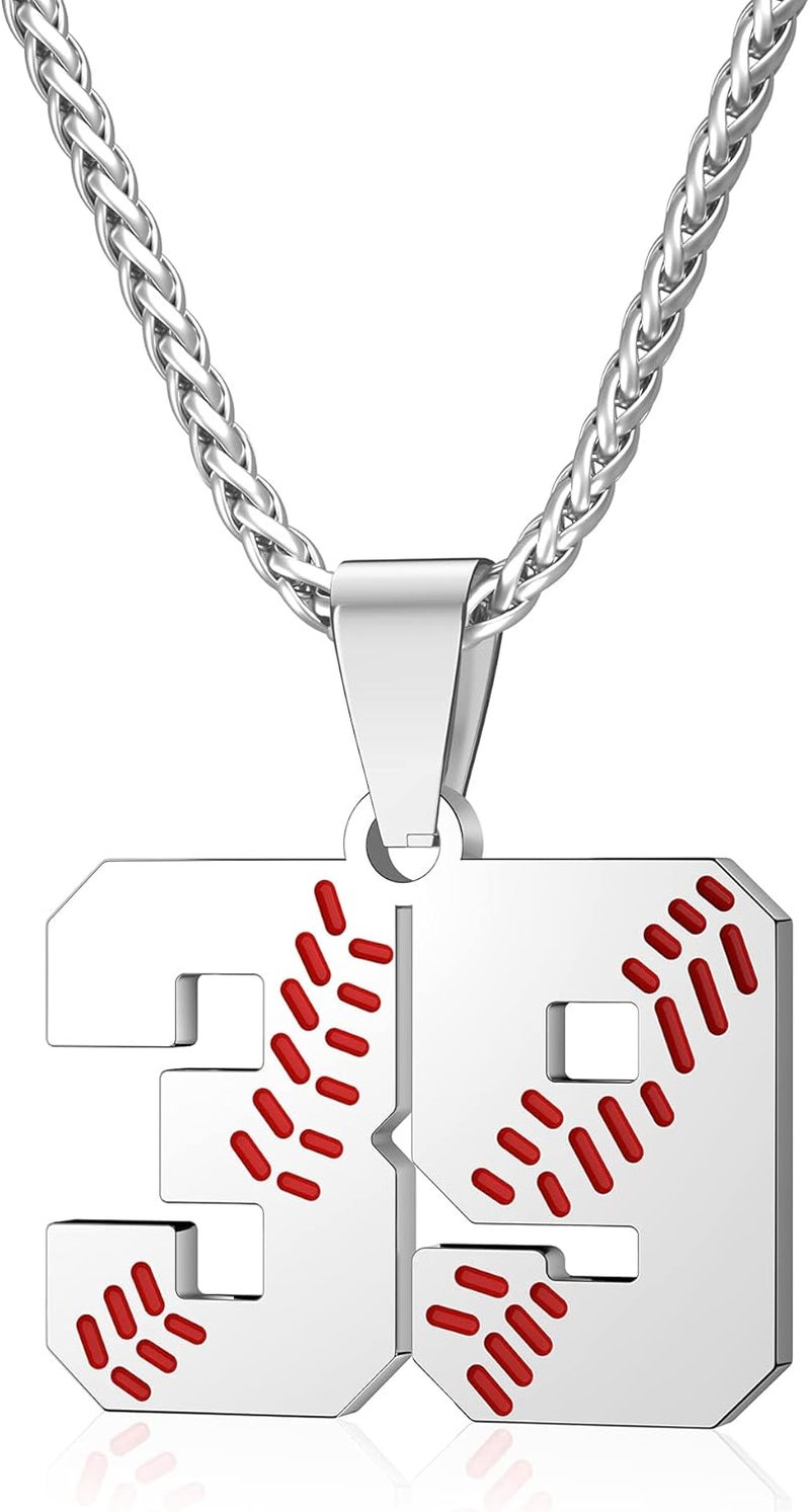 Wikavanli Personalized Baseball Jersey Number 00-99 Necklace - Stainless Steel Baseball Chain Pendant Necklace - Team Jewelry Gift for Boys, Girls, Men, Women - Image 1